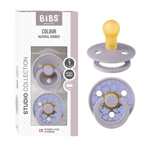 image:imageBIBS Pacifiers  Studio 2 Pack  Round Nipple Baby Pacifier  BPA Free Natural Rubber Latex Soother  Made in Denmark  Size 0 Months  Block SandJasmine Fossil Grey Mix