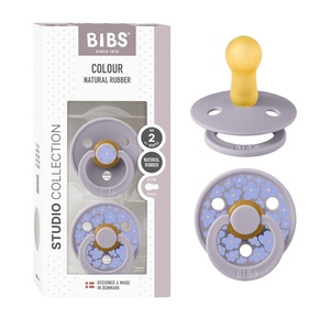 image:imageBIBS Pacifiers  Studio 2 Pack  Round Nipple Baby Pacifier  BPA Free Natural Rubber Latex Soother  Made in Denmark  Size 0 Months  Block SandJasmine Fossil Grey
