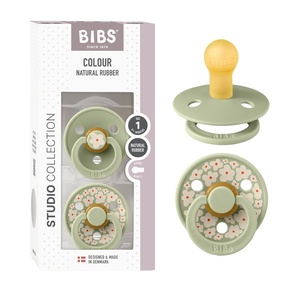 image:imageBIBS Pacifiers  Studio 2 Pack  Round Nipple Baby Pacifier  BPA Free Natural Rubber Latex Soother  Made in Denmark  Size 0 Months  Block SandJasmine Sage Mix