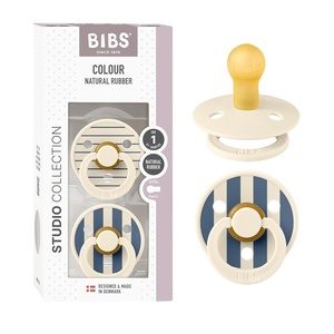 image:imageBIBS Pacifiers  Studio 2 Pack  Round Nipple Baby Pacifier  BPA Free Natural Rubber Latex Soother  Made in Denmark  Size 0 Months  Block SandPin Ivory Steel Blue