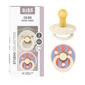 image:imageBIBS Pacifiers  Studio 2 Pack  Round Nipple Baby Pacifier  BPA Free Natural Rubber Latex Soother  Made in Denmark  Size 0 Months  Block SandPin Ivory