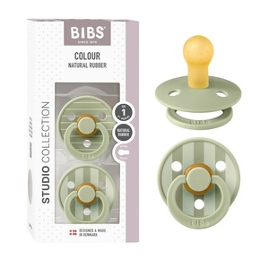 image:imageBIBS Pacifiers  Studio 2 Pack  Round Nipple Baby Pacifier  BPA Free Natural Rubber Latex Soother  Made in Denmark  Size 0 Months  Block SandPin Sage