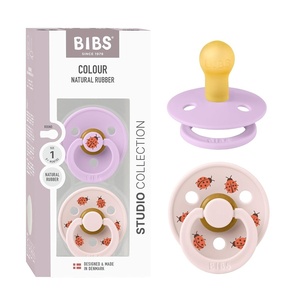image:imageBIBS Pacifiers  Studio 2 Pack  Round Nipple Baby Pacifier  BPA Free Natural Rubber Latex Soother  Made in Denmark  Size 0 Months  Block SandViolet Sky  Petal