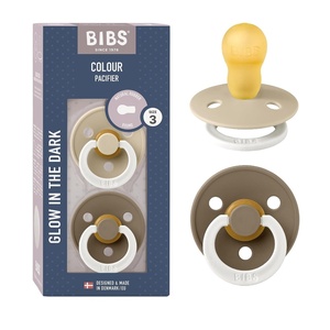 image:imageBIBS Pacifiers Colour Collection  Natural Rubber Baby Pacifier  Set of 2 BPAFree Soothers  Made in Denmark  18 Months Pack of 2  Vanilla GlowDark Oak Glow